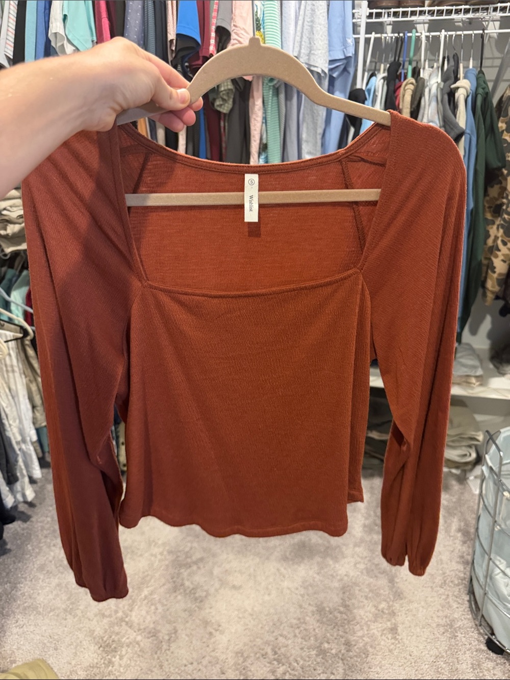 Wishlist Long Sleeve Square Neck Top in Rust